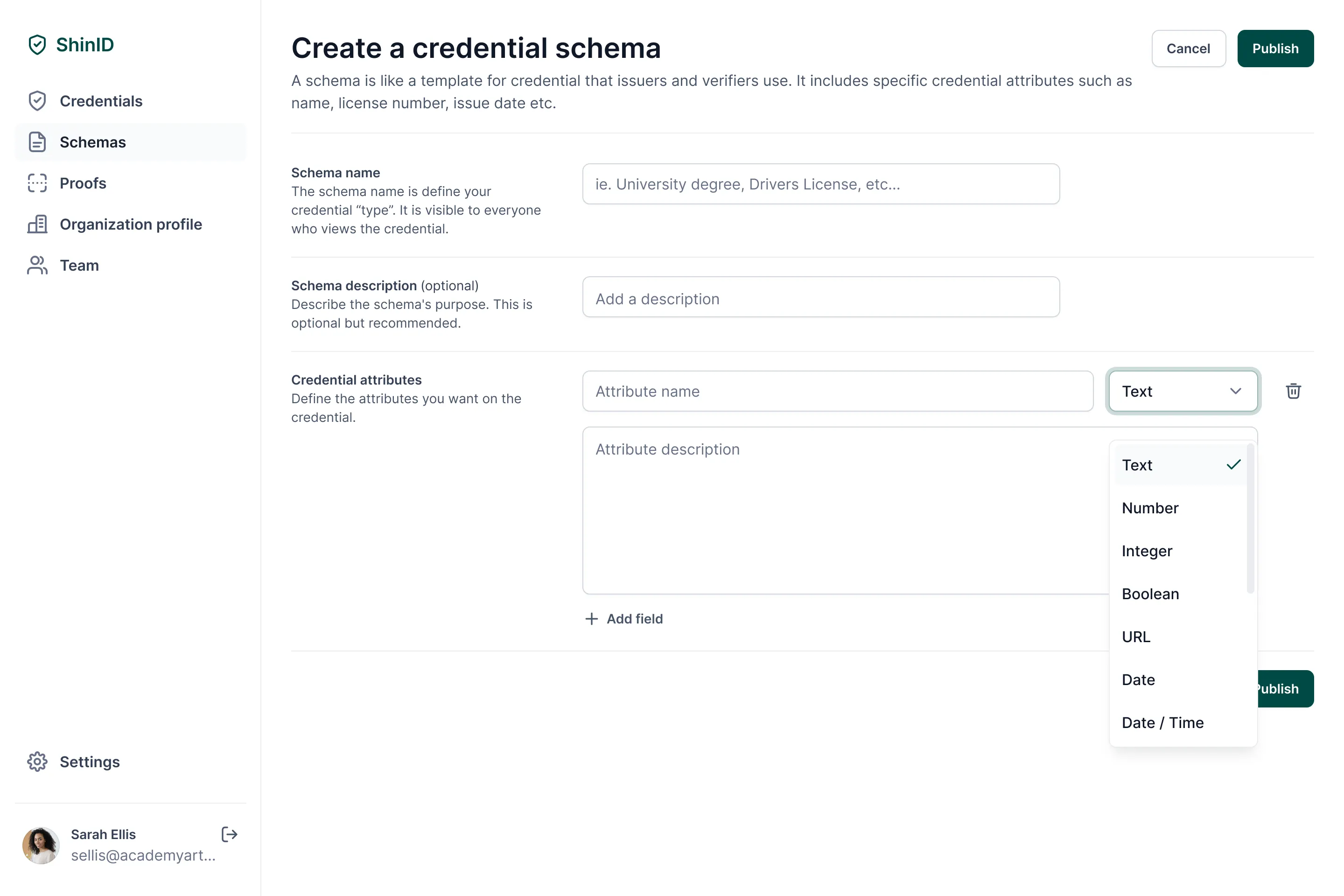 Customizable credential schemas